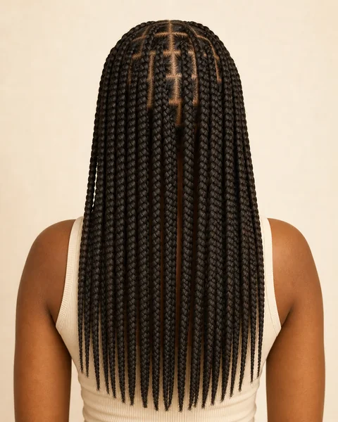 Box braids tradicionales vistas desde atrás