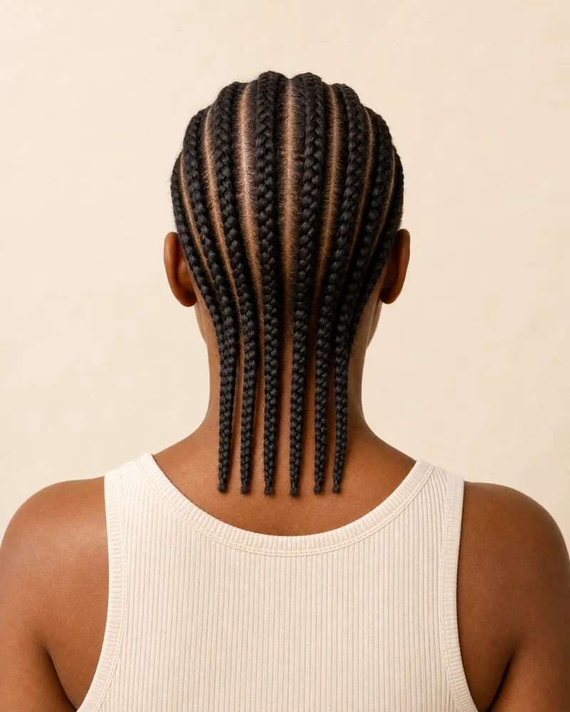 Cornrows clásicas en líneas rectas vistas desde atrás