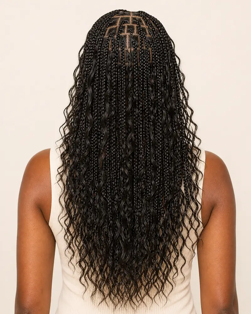 Feine Boho Knotless Braids mit vielen welligen Str&auml;hnen &uuml;ber die gesamte L&auml;nge