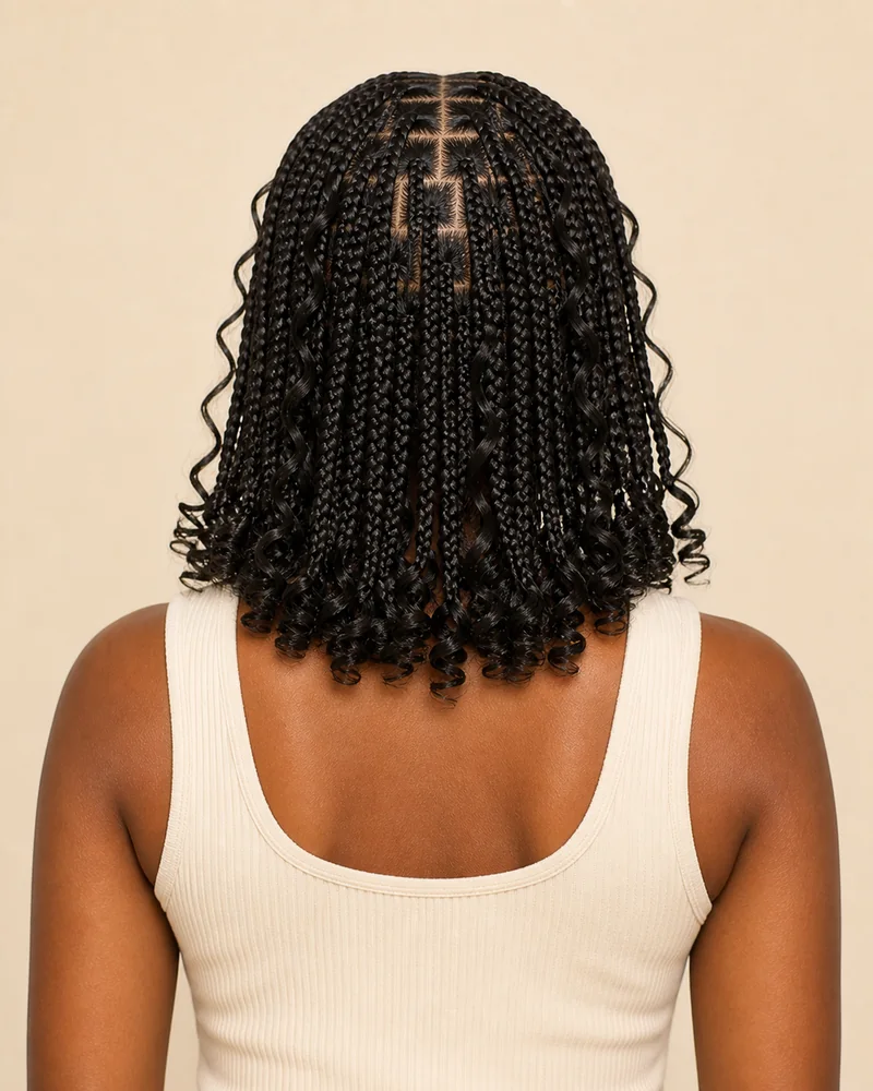 Schulterlanger Boho-Bob aus Knotless Braids mit losen lockigen Str&auml;hnen