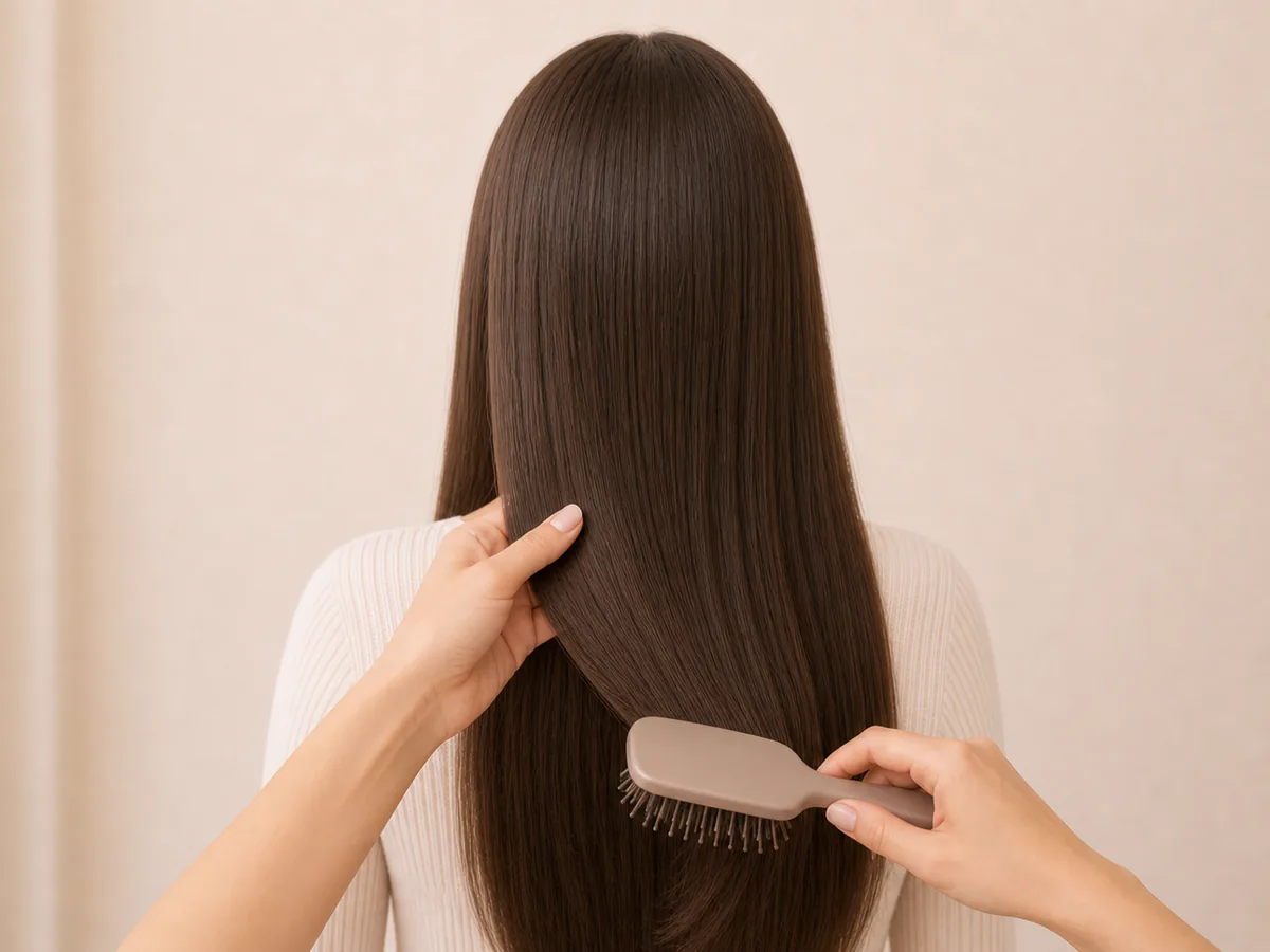 Dry hair being gently detangled from the ends upwards