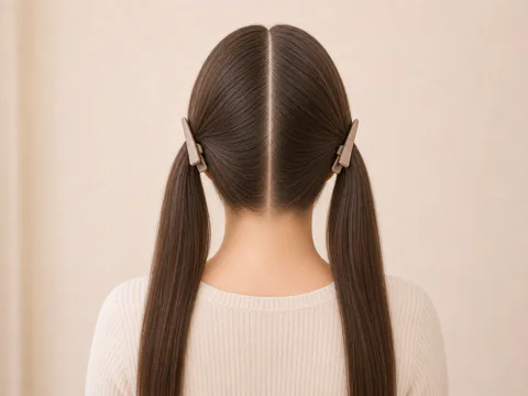 Raya central recta que divide el cabello en dos secciones