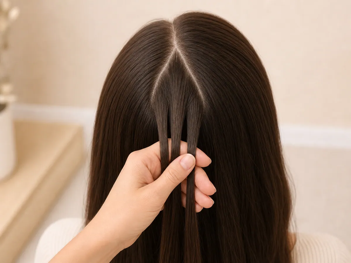 Clean triangular section divided into three equal strands to start the braid