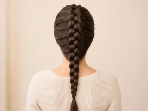Resultado de una trenza de raíz básica hecha con cruces por debajo