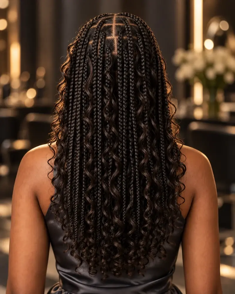 Boho braids con ra&iacute;ces individuales y mechones rizados sueltos