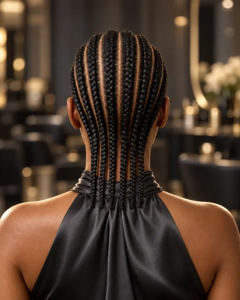 Cornrows en l&iacute;neas rectas y paralelas vistas desde atr&aacute;s