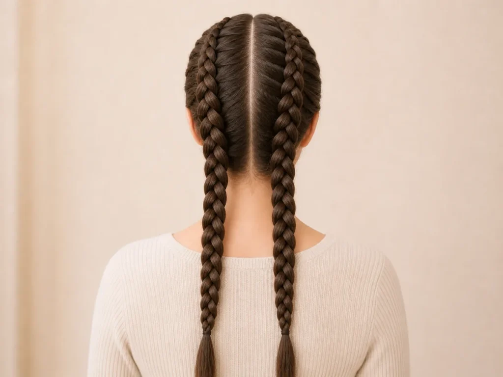 Resultado simétrico de dos trenzas de raíz feed-in con aumento gradual de grosor